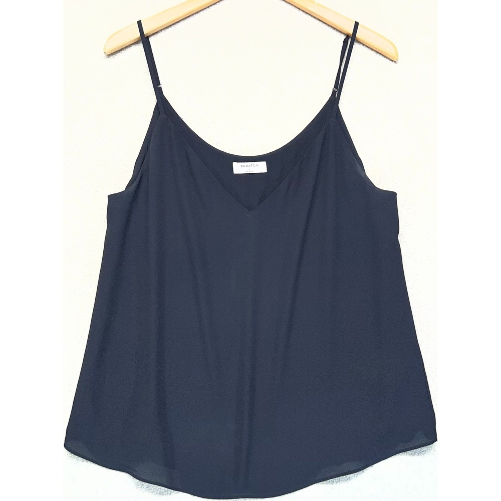 Babaton Women Everyday Camisole Tank Top‎ Black V-Neck Spaghetti Strap Drapey L